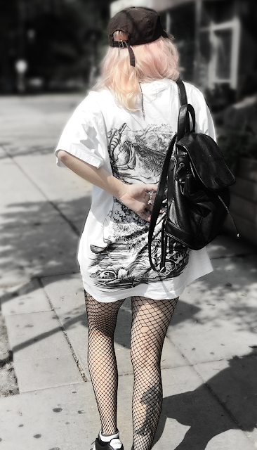 T shirt dress and fishnets cheap